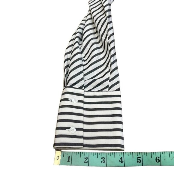 Jones New York Signature Women’s Black & White Striped Zip-Up Shirt Long Sleeve - Picture 13 of 13